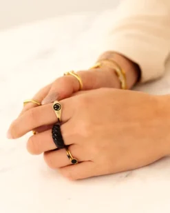 Finaste Smiley Ring Zwart Goldplated Online