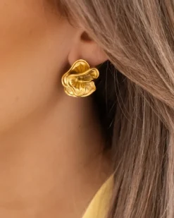 Finaste Statement stud oorbellen bloem goudkleurig Sale