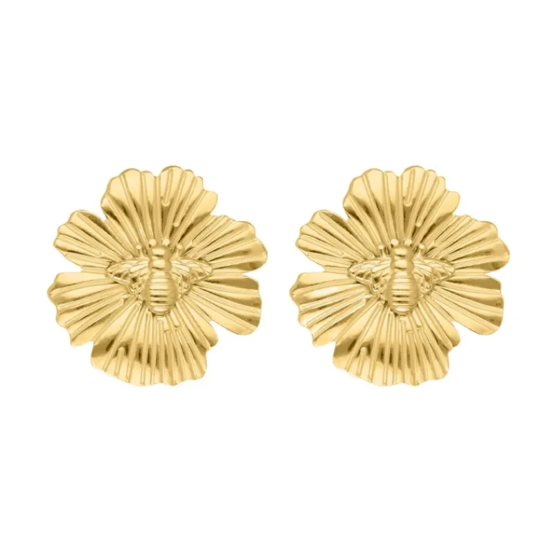Finaste Stud oorbellen bloem & bijtje goudkleurig Best