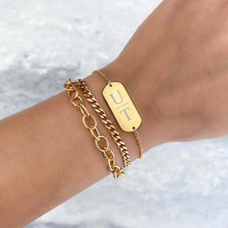 Finaste Subtiel plat schakelarmbandje goud kleurig Clearance