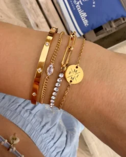 Finaste Tennis armband met schakels goudkleurig New