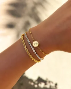 Finaste Tennis armparty met gravering goldplated Clearance