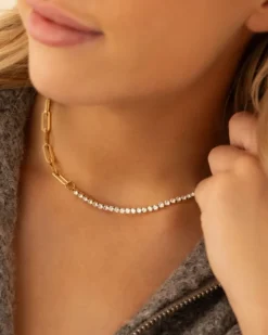 Finaste Tennis ketting met schakels goudkleurig Outlet