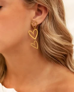 Finaste Triple open heart earrings goldplated New