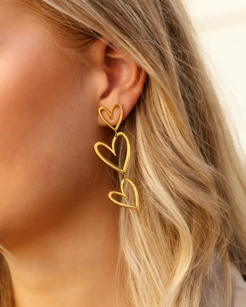 Finaste Triple open heart earrings goldplated New