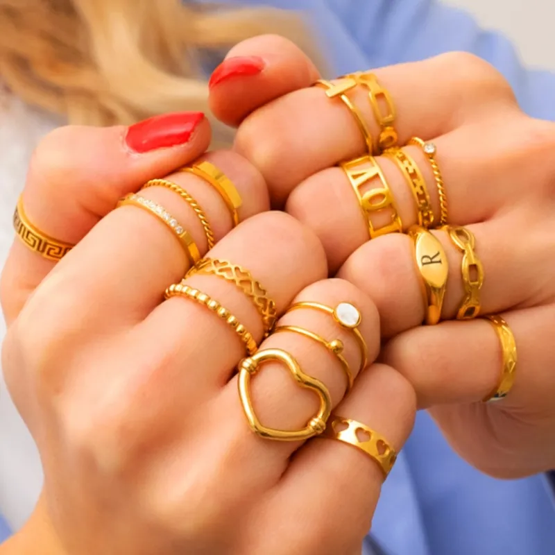 Finaste Verstelbare ring little hearts goudkleurig New