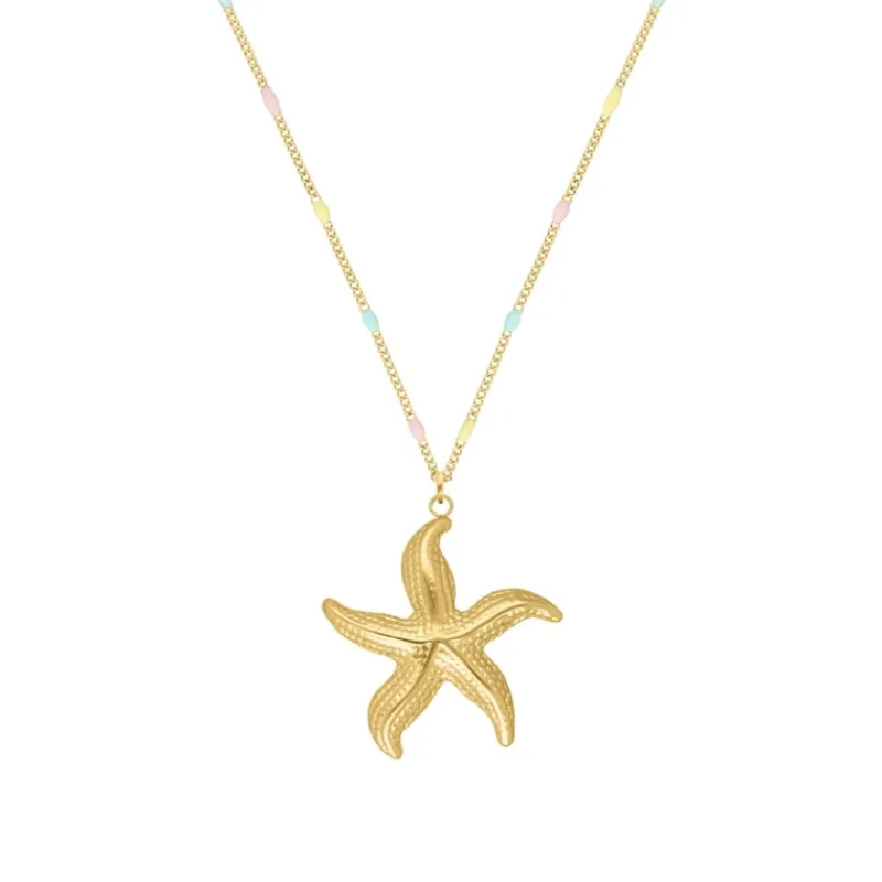 Finaste Zeester ketting met pastel bolletjes goudkleurig Sale