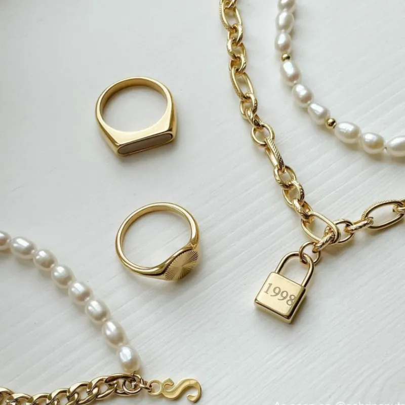 Finaste Zegelring Parelmoer kleur goud Discount