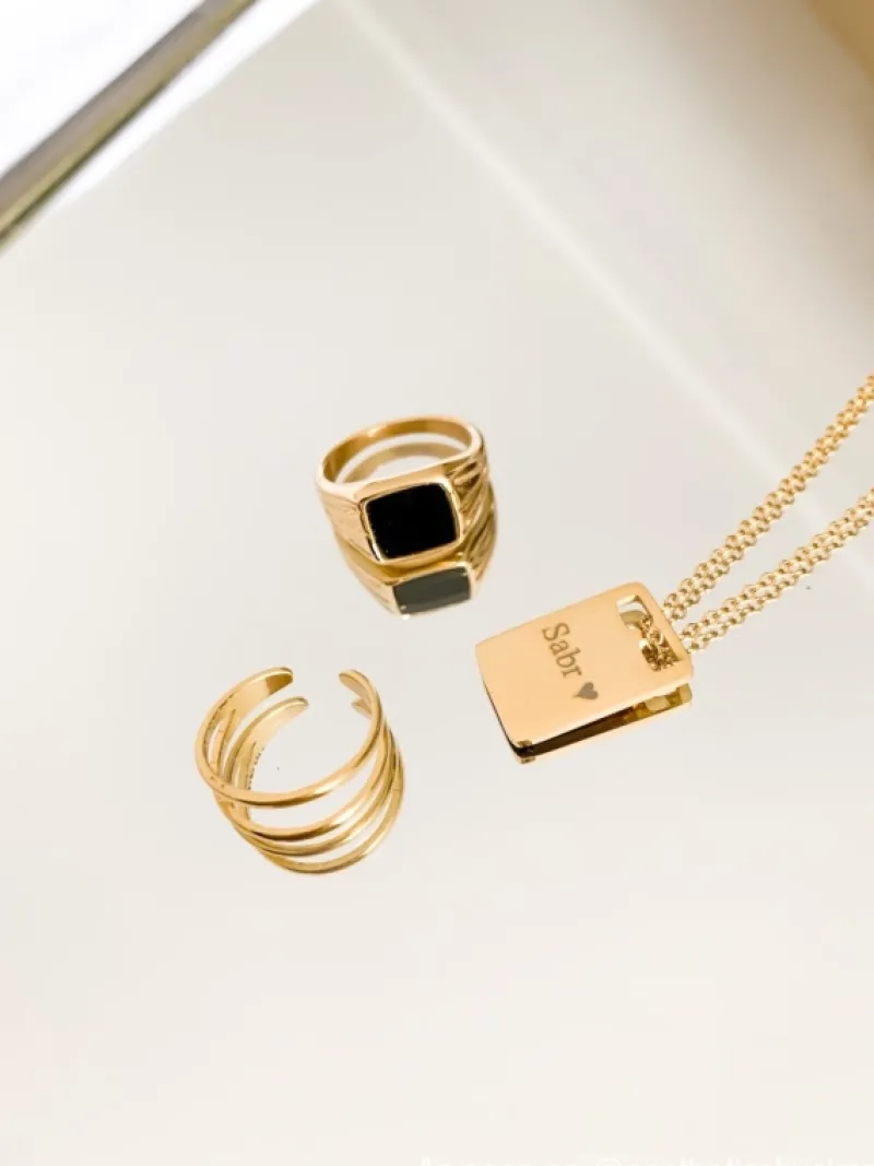 Finaste Zegelring zwart chunky kleur goud Fashion