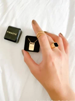 Finaste Zegelring zwart chunky kleur goud Fashion