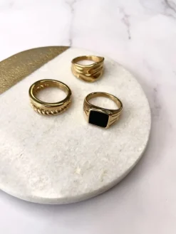 Finaste Zegelring zwart chunky kleur goud Fashion