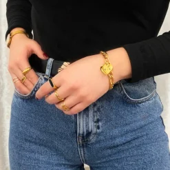 Finaste Zegelring zwart kleur goud Clearance