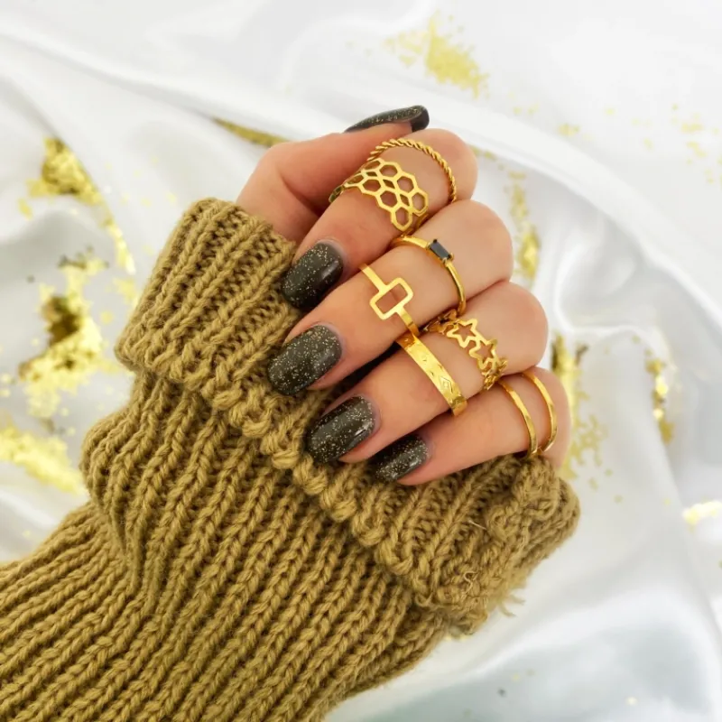 Finaste Zwarte jetset ring goudkleurig Clearance